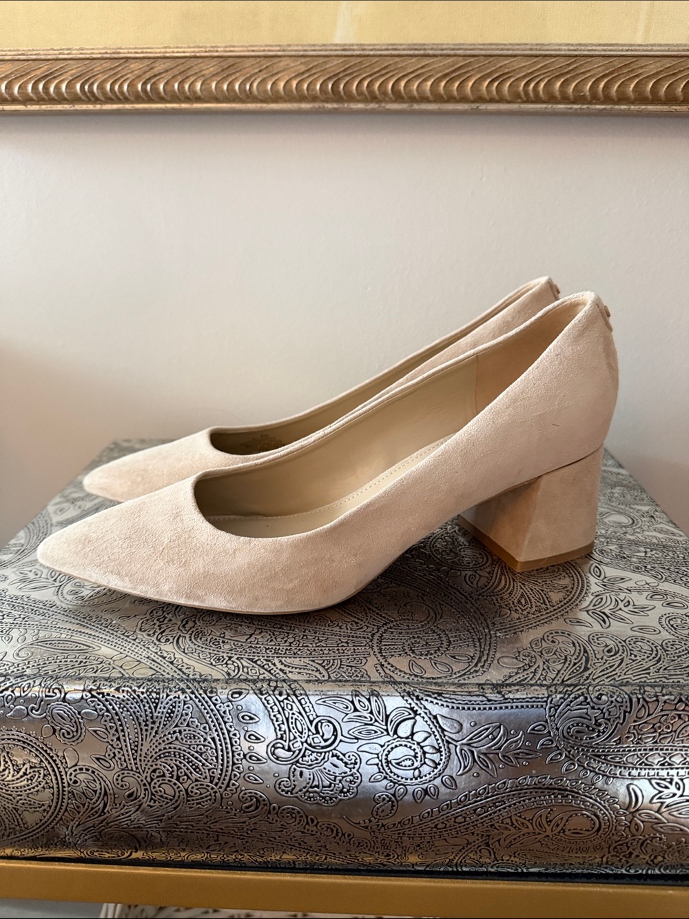 Calvin Klein Cream Suede Block Heel Pumps Sz 8
